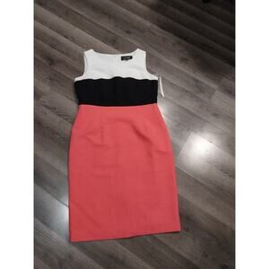 Black Label By Evan Picone Size 6 Womens Sleeveless Midlength Dress Coral Black